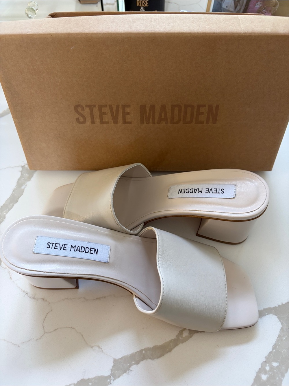 Steve Madden Cream/Off-White Block Heel Slide Mules Raia